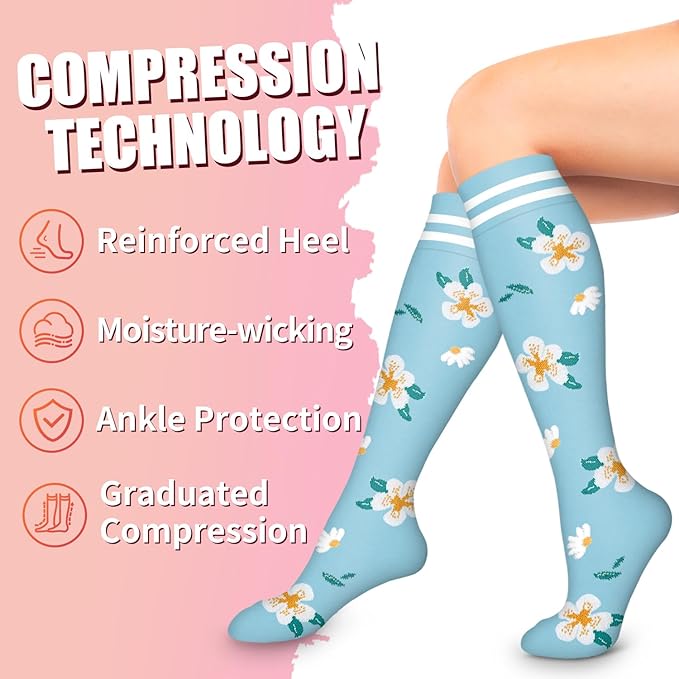Bluemaple Compression Socks for Women & Men Circulation (6 Pairs) 15-20 mmHg is Best Support for Athletic Running Cycling