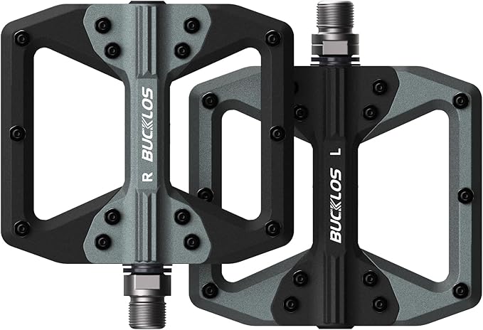 BUCKLOS MTB Flat Pedals Mountain Bike Pedals, 3 Bearings CNC Adult Road Bike Pedals, Bicycle Platform Aluminum Alloy Non-Slip Pedal for Gravel Bike/BMX 9/16"(Black)