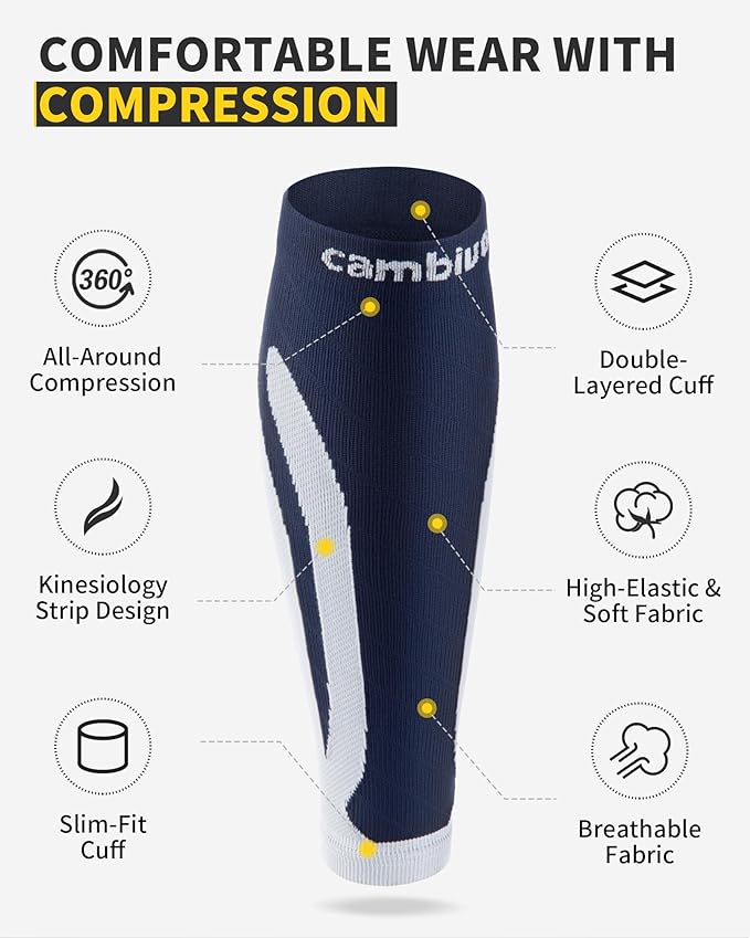 CAMBIVO 3 Pairs Calf Compression Sleeves for Men & Women – Footless Compression Socks for Shin Splints, Pain Relief, Varicose Veins – Leg Support for Running, Travel, Fitness, Nursing