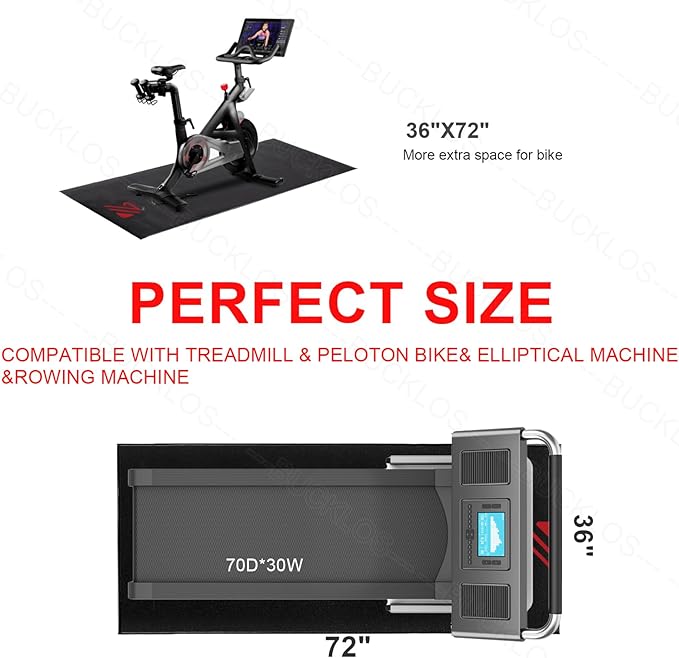 BUCKLOS Treadmill Mat for Hardwood Floors/Carpet/Tile 6mm Thick - Exercise Equipment Mats for Peloton/Nordictrack Indoor Cycling Under Floor/Hard Wood/Concrete Protect