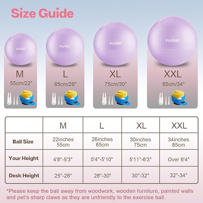 Exercise Ball, Extra Thick Yoga Ball for Workout Pregnancy Stability, 4 Sizes Anti-Burst Balance Ball with Foot Pump - Heavy Duty Fitness Ball Chair for Office, Home & Gym
