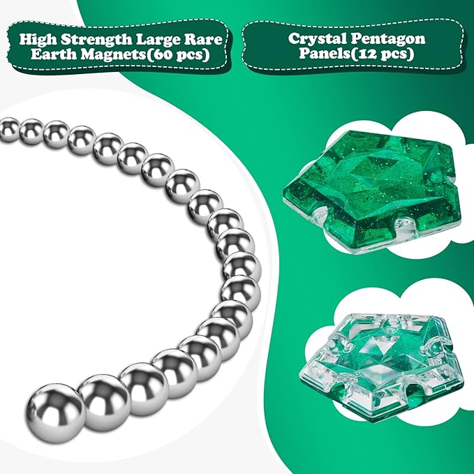 Magnetic Fidget Sphere Magnet Toys - Holographic Glitter Crystal Green - Magnets Sensory Toys - 12 Piece Set - Creativity Beyond Imagination, Inspirational, Recreational, Fun Desk Toy for Adults