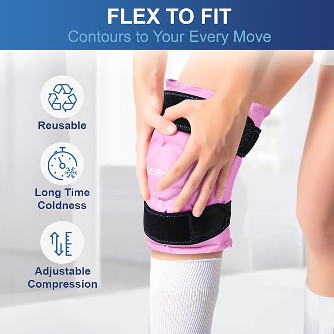 APEXUP Ice Pack for Knee Pain Relief, Large Reusable Wrap After Surgery, Flexible Gel Cold Pack for Injuries, Pain Relief for Back, Shoulder, Elbow, Ankle and Leg (Pink, XXL, 2PK)