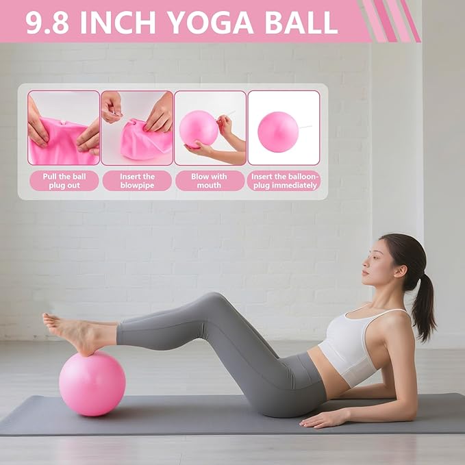 Pilates Kit at Home 10PCS Pilates Equipment with 11.81Inch Pilates Ring 9.8Inch Ball 5PCS Stretching Strap Risistance Bands Block Gym Bag