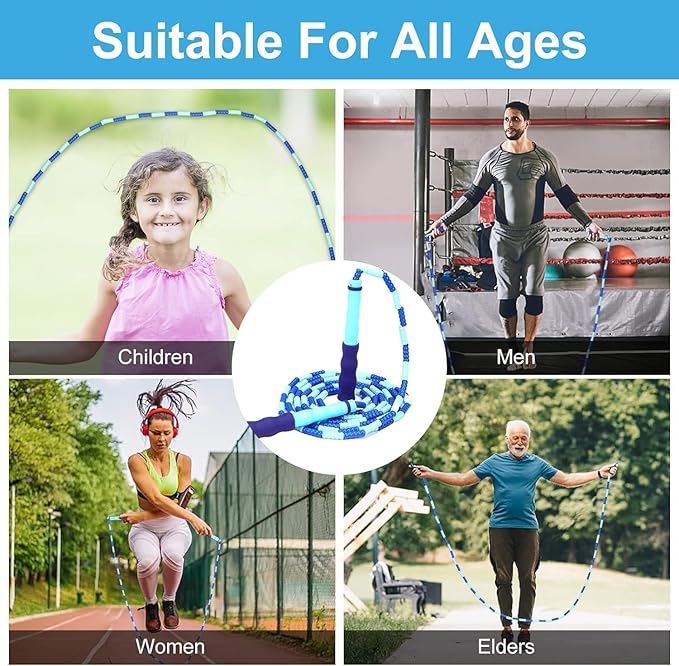 GRAWUN Jump Rope For Kids, Soft Beaded Jump Rope, Adjustable Length Tangle-Free Segmented Soft Beaded Skipping Rope,for Women, Men and Kids Keeping Fit, Workout and Weight Loss