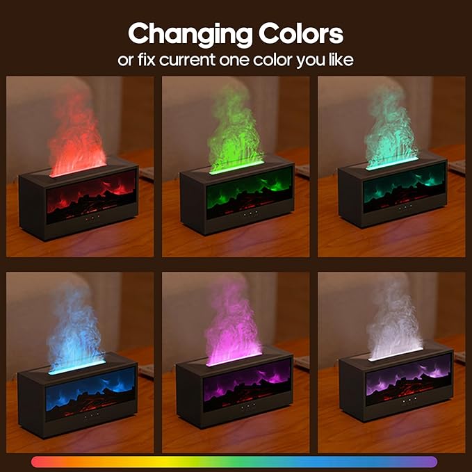 Essential Oil Diffusers for Home,Air Diffuser Flame Colorful Water Vapor Fireplace Fire Humidifier Aromatherapy Aroma for Room Bedroom,Auto Off Protection