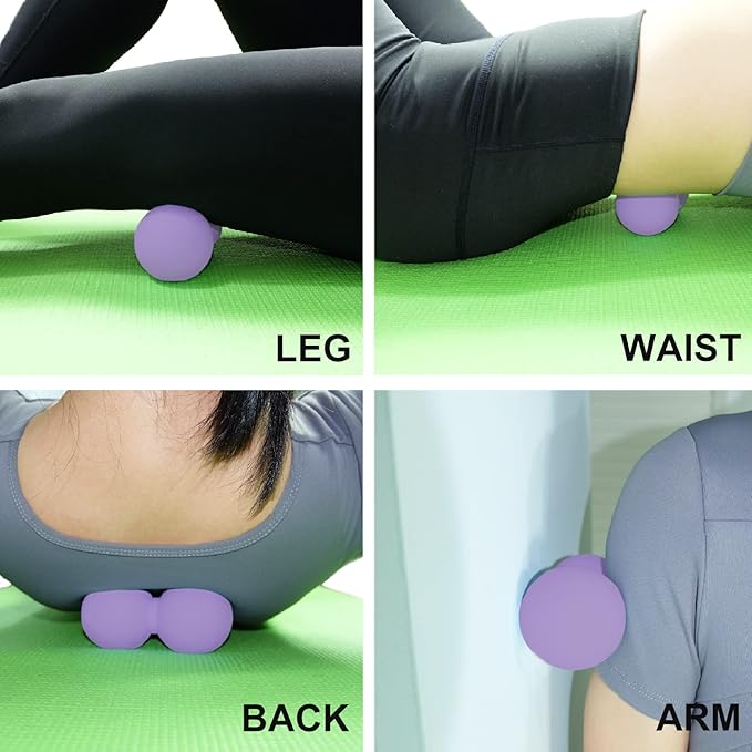 Hard Peanut Massage Ball, Double Lacrosse Massage Ball. Deep Tissue Massager Mobility Roller for Physical Therapy Myofascial Release Trigger Point Muscle Relax Pain Relief Acupressure (Purple)