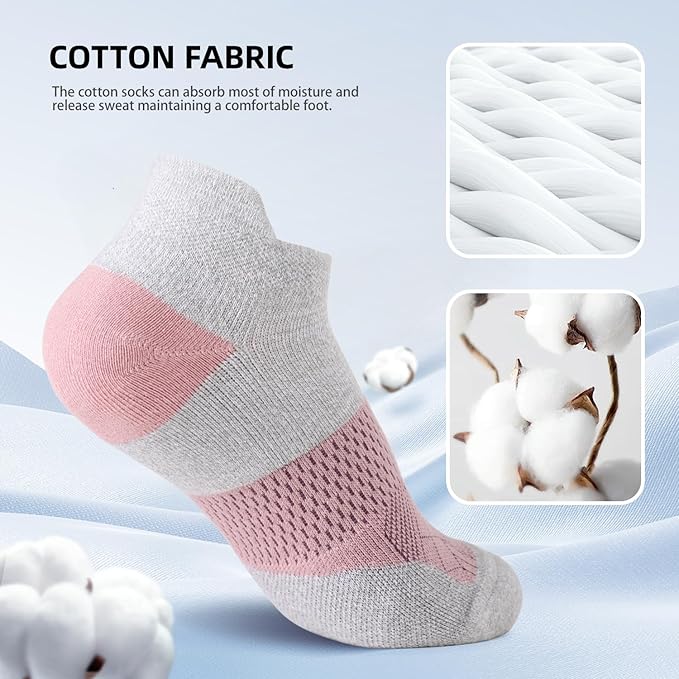 FITRELL 5-6 Pairs Ankle Running Socks for Women Athletic Cushioned Low Cut Tab Sports Socks