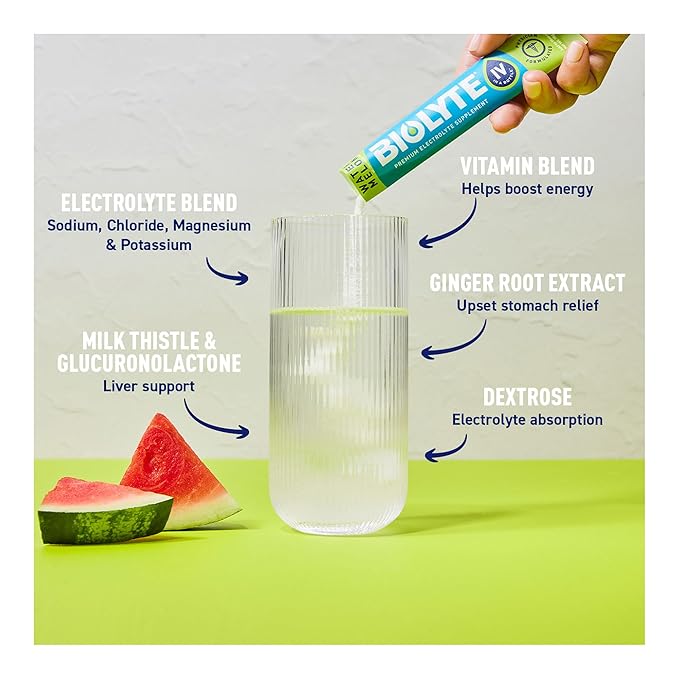 BIOLYTE IV Electrolyte Powder Packets, IV Liquid Drink Mix for Water, Doctor-Developed Hydration, Approved Dehydration Relief, Chemotherapy Must Haves for Women & Men - Watermelon (16 Pack)