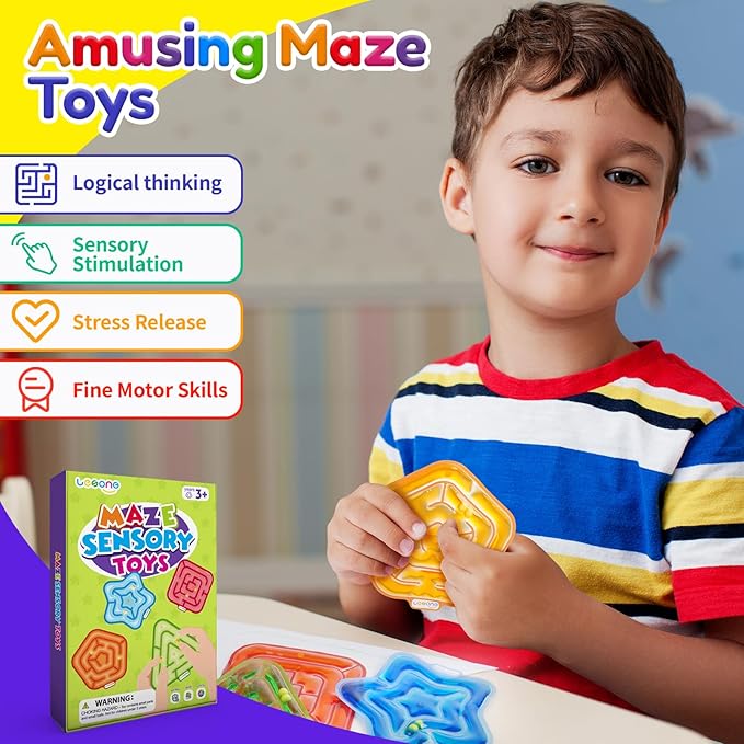 LESONG Sensory Fidget Toys for Kids: Gel-Filled Squishy Fidget Maze - Calming Sensory Toys for Autism ADHD Classroom Travel - Prizes for Boys Girls (4 Pack)