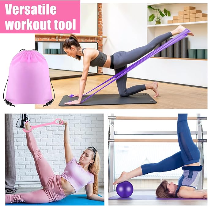 21 Pcs Pilates Ring Circle Set Home Pilates Equipment Kit for Women Pilates Equipment Home Workout Equipment Set Includes 9.8 In Ball Yoga Ring Stretching Strap 8 Resistance Bands Non Slip Socks