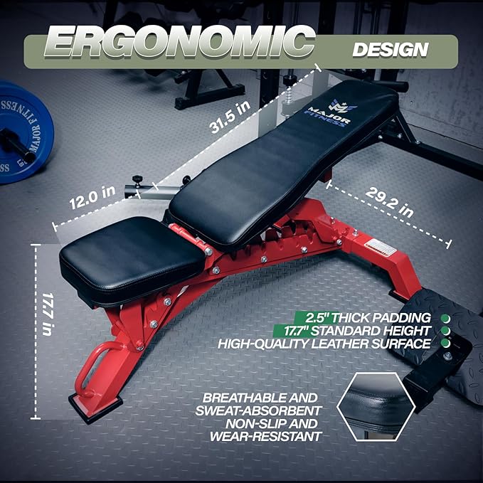 MAJOR FITNESS Weight Bench, Adjustable Workout Bench for Strength Training, Bench Press, and Full-Body Workouts for Home Garage Gym