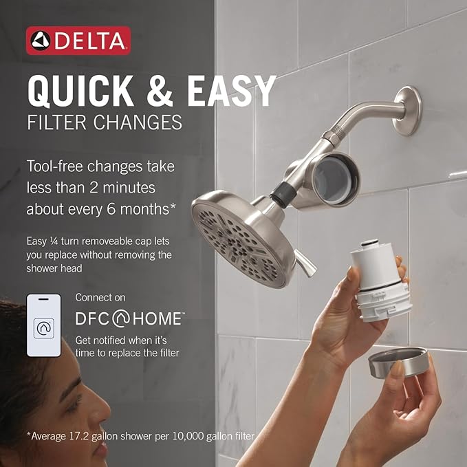 Delta Faucet Clarifi Standard Shower Filter Attachment with Filter, Shower Water Filter, Shower Head Filter, Spotshield Nickel 7SF100-SN