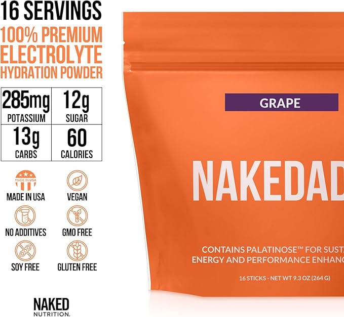Nakedade Grape – Performance Enhancing Sports Drink Powder - Electrolyte Powder – No GMOs or Artificial Sweeteners, Gluten-Free, Soy-Free, Dairy-Free – 16 Sticks