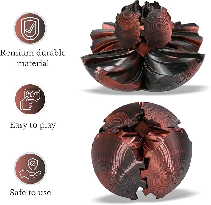 Gear Ball, 3D Printed Gear Ball, Gear Sphere Fidget Toy Stress Relief Toy for ADHD, Anxiety Relaxing Toy for Adults at Work/Study/Travel (RedBlack, TwistedLine)