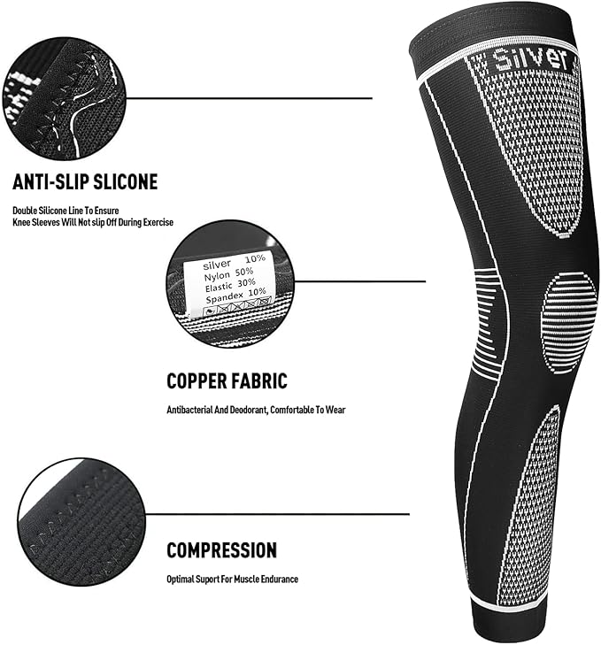 Full Leg Sleeves Long Compression Leg Sleeve Knee Sleeves Protect Leg, for Man Women Basketball, Arthritis Cycling Sport