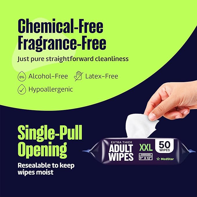 Adult Wipes Extra Large - Thicker Disposable Washcloths for Elderly Care & Shower Alternative - Fragrance-Free with Flip-To (8 Pack XXL)