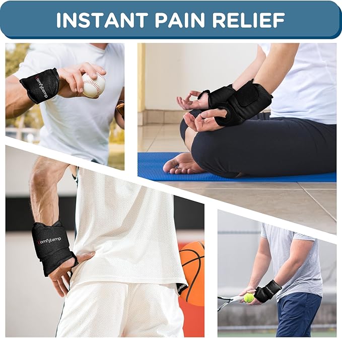 Comfytemp Wrist Ice Pack Wrap for Carpal Tunnel Relief, 2 Gel Packs, Hot Cold Compression Brace for Hand Injuries Reusable, Tenosynovitis, Men Women Gift (Black)