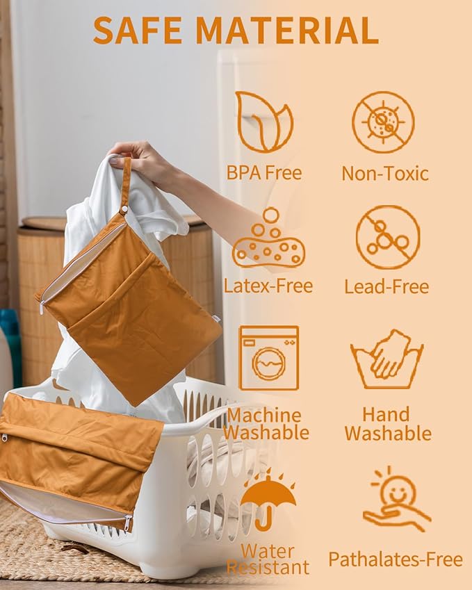 babygoal Wet Dry Bags for Baby Cloth Diapers, Washable Travel Bags, Beach, Pool, Gym Bag for Swimsuits & Wet Clothes with Two Zippered Pockets 3 Pack, 3LN20