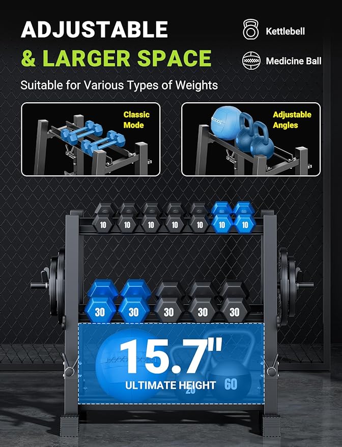 YOLEO Dumbbell Rack - 3 Tier & 5 Tier Compact Weight Rack for Dumbbell, Kettlebell, Barbell, Heavy Duty Weight Storage Organizer, Space-Saving Dumbbell Storage Stand Holder for Home Gym - 1100LBS Capacity (Rack Only)