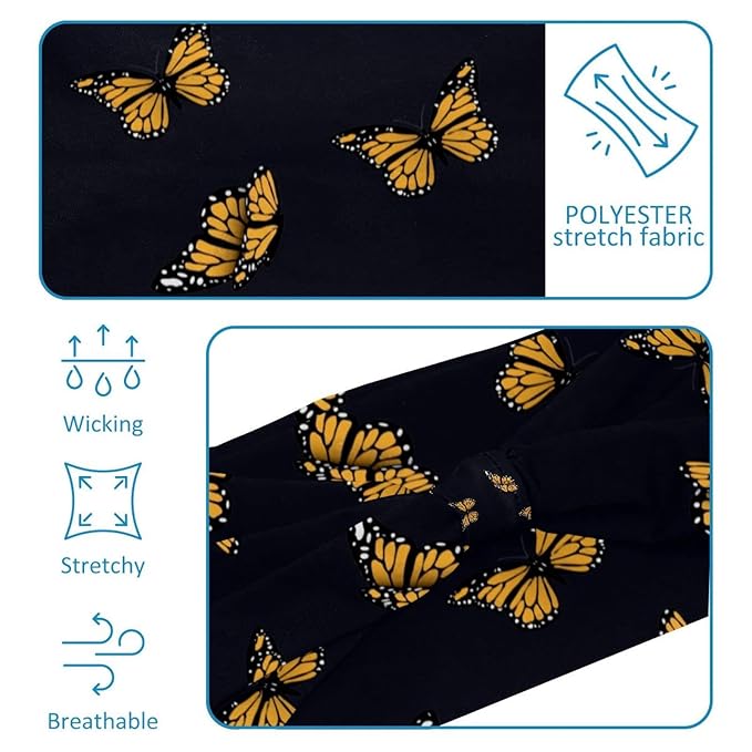 Butterfly on Black Background Headbands for Women's Hair,Soft Elastic Bandeau Hair Bands Makeup Yoga Workout Running Sweat Hair Wraps Fashion Hair Accessories