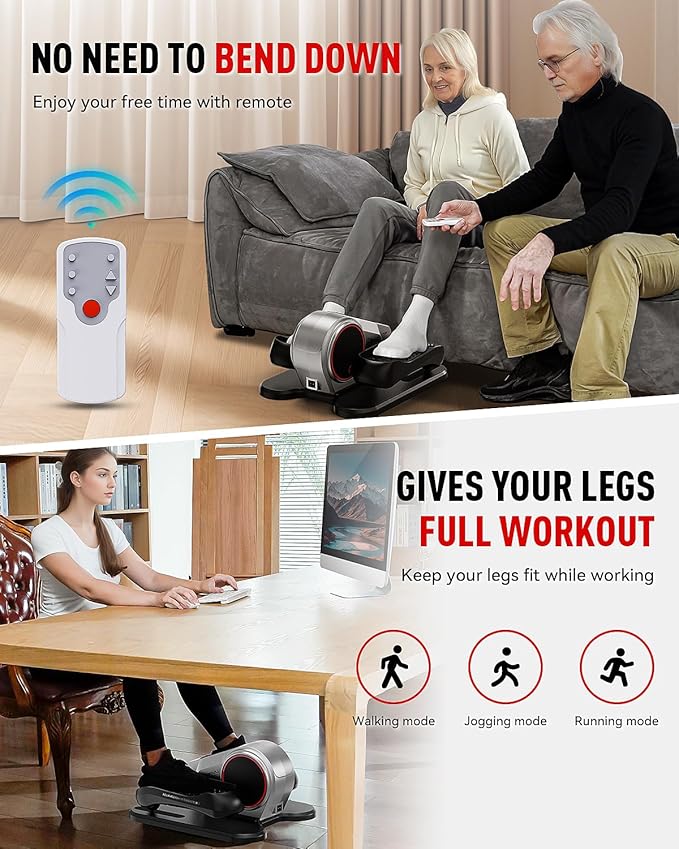 HARISON Under Desk Elliptical Machine for Seniors, Mini Elliptical with 12-Level Magnetic Resistance Adjustable, Bidirectional Motion, Pre-Assembled Low-Impact Leg Exerciser with Floor Mat