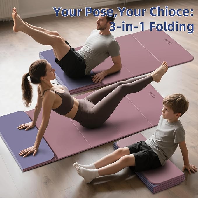 ILILI Foldable Yoga Mat, 10mm Thick, TPE Material, Extra Long 75"L x 26"W, Soft and Comfortable Folding Mat 0.4 Inches, Easy to Carry and Store, 190*66cm Portable Multi-Functional Use for Yoga, Home Exercise & Outdoor