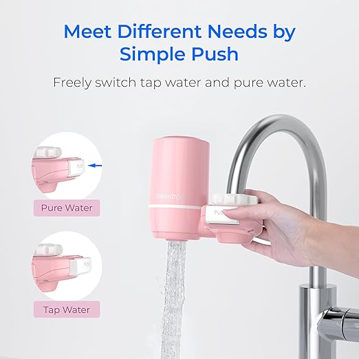 Waterdrop Sink Filter Water Faucet for Skin Care, Bathroom Faucet Filter, 320 Gallons, NSF Certified Water Purifier, 0.01ฮผm Ultra-Filtration System, Reduces Chlorine Lead-Free Material, 1 Filter Pink