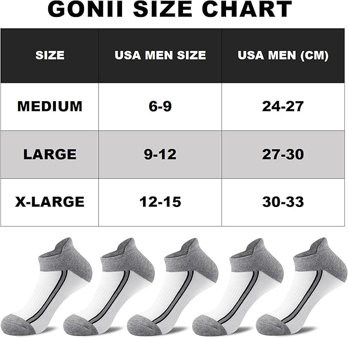 Gonii Men's Running Athletic Ankle Socks - Thick Cushioned Low Cut Socks (5 Pairs)