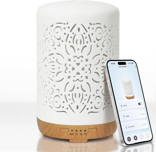 Earnest Living Smart WiFi Essential Oil Diffuser White Ceramic Diffuser 250 ml with Alexa App Phone Control LED and Auto Off Office Humidifier Aromatherapy Diffusers for Essential Oils