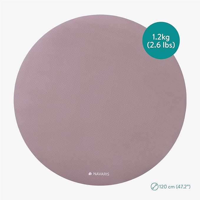 Navaris Round Yoga Mat - 47" Diameter Circular Exercise Mat 1/4" Thick - Non-Slip Mat for Cardio, Workout, Fitness, Tai Chi, Meditation - Size Small