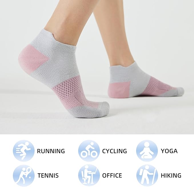 FITRELL 5-6 Pairs Ankle Running Socks for Women Athletic Cushioned Low Cut Tab Sports Socks