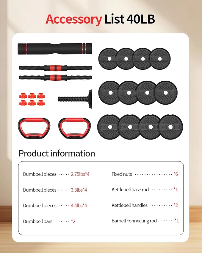 Adjustable Dumbbells,20/30/40/60/80lbs Free Weight Set with Connector, 4 in1 Dumbbells Set Used as Barbell/Kettlebells/Push up Stand, Fitness Workout Equipment for Home Gym for Youth,Women/Men