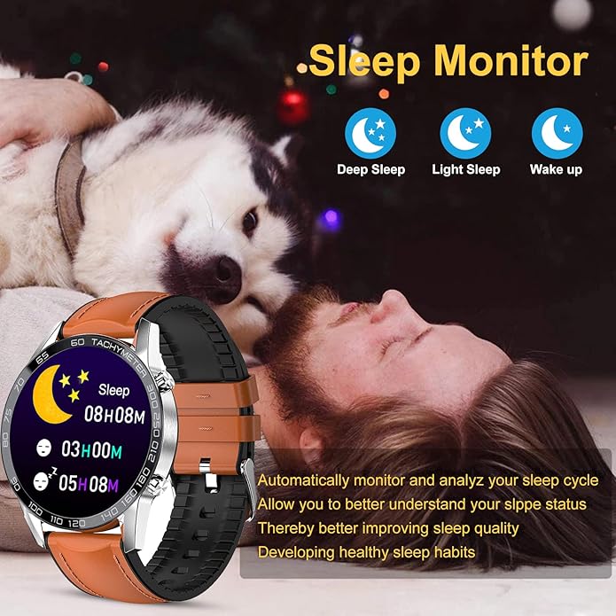 FILIEKEU Men Smart Watch for Android iOS, Bluetooth Calls Voice Chat with Heart Rate/Sleep Monitor Fitness Tracker, 1.3" Full Touch Screen IP67 Waterproof Stainless Steel Activity Tracker for Men