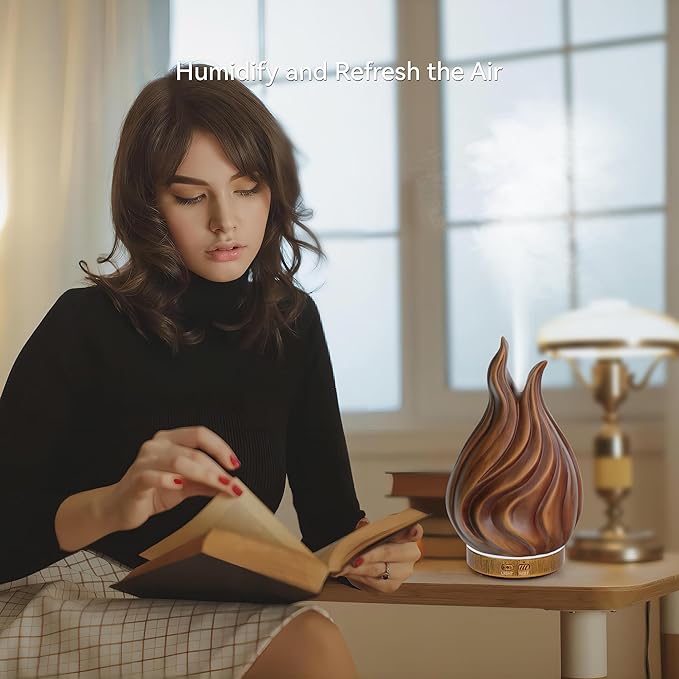 200ml Essential Oil Diffuser for Home, Wood Grain Cover Aromatherapy Diffuser, Cool Mist Humidifier with Safe Auto Shut-Off and 2 Mist Modes & 7 Color LED Night Lights for Office Room (VASE02)