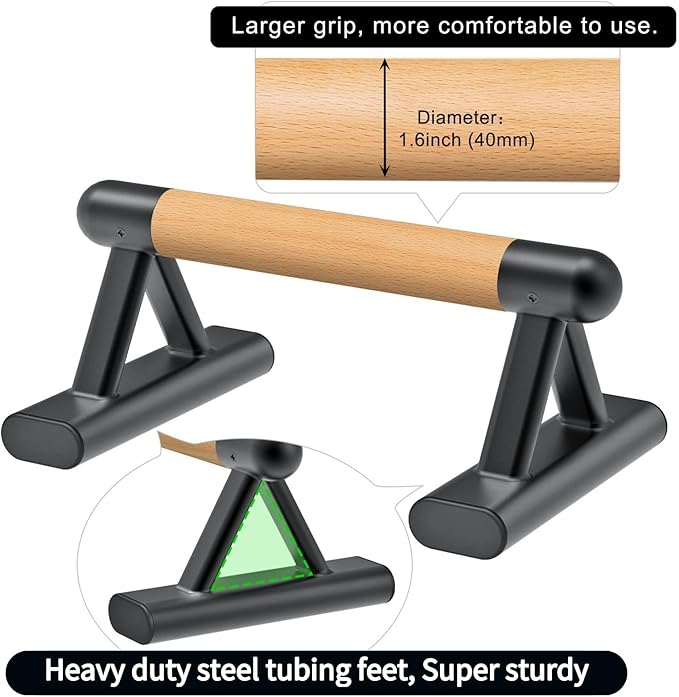 SELEWAERE Parallettes Floor Workout Push Up Handles Non-Slip Pushup Bars Handstand Bars for Calisthenic Fitness Sturdy Steel Tubing, Load up to 600 lbs