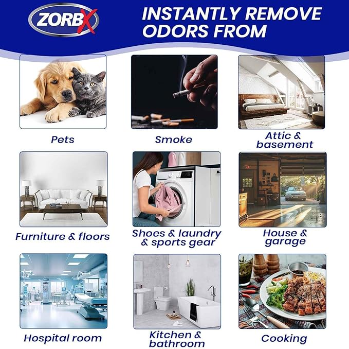 ZORBX Unscented Odor Eliminator for Strong Odor 7.5 Fl Oz Pack of 2 - Used in Hospitals & Healthcare Facilities - Advanced Formula, Fast-Acting Odor Remover Spray for Dog, Cat, House & Carpet