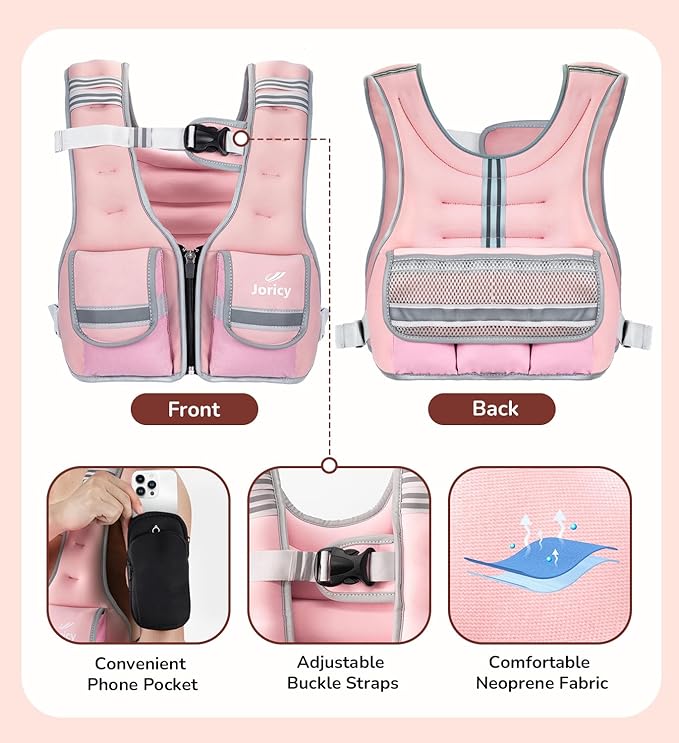 Adjustable Weighted Vest Woman 5-12lb/9-16lb/17-24lb/23-30lb Weight Vest with Reflective Stripe, Zipper Rucking Running Vests for Women Men Workout Walking Strength Training Weight Loss Fitness Weightlifting