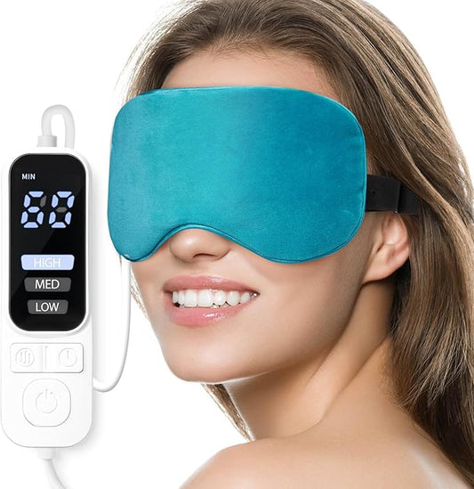 Ezona Heated Eye Mask, Warm Eye Compress Mask, USB Electric Eye Heating Pad with Temperature & Timer Control, Dry Eye Mask for Dry Eyes Blepharitis Sinus Migraine Stye MGD Puffiness Blue
