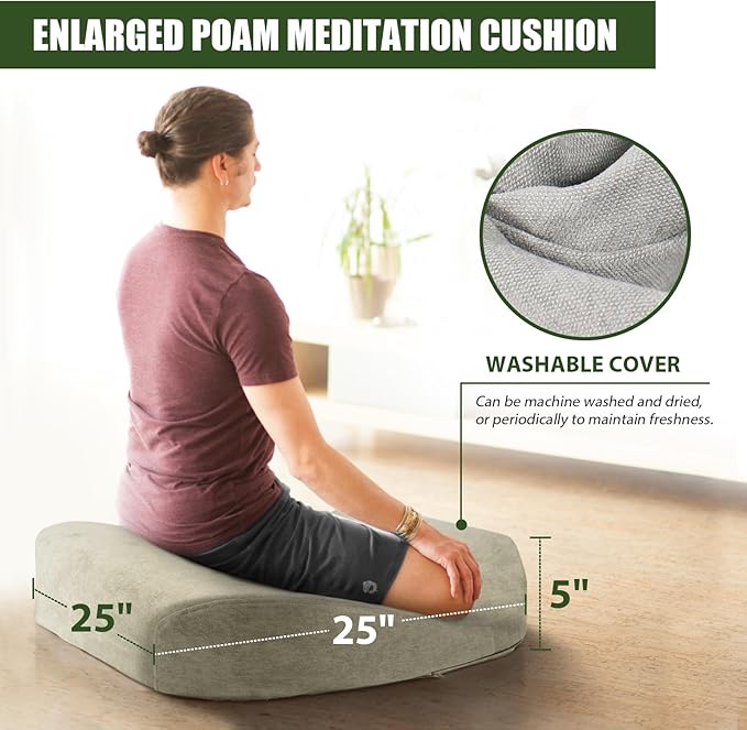 Meditation Cushion - Floor Pillow, Enlarge High Density Extremely Firm, Large Big Foam Floor Cushion Seating for Adults - Premium Yoga Pillows for Adults Gifts for Women, Men Khaki