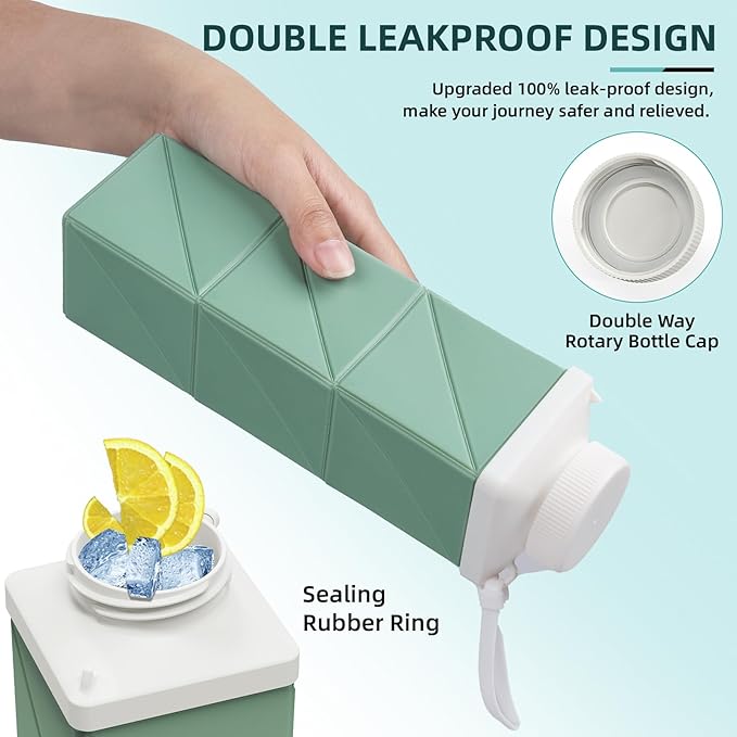 24oz Collapsible Water Bottles 2pcs,Food grade BPA Free Reusable Foldable Water Bottle Lightweight LeakProof for Travel Hiking Camping Gym Outdoor Sport,Collapses Folding Water Bottle 2pack