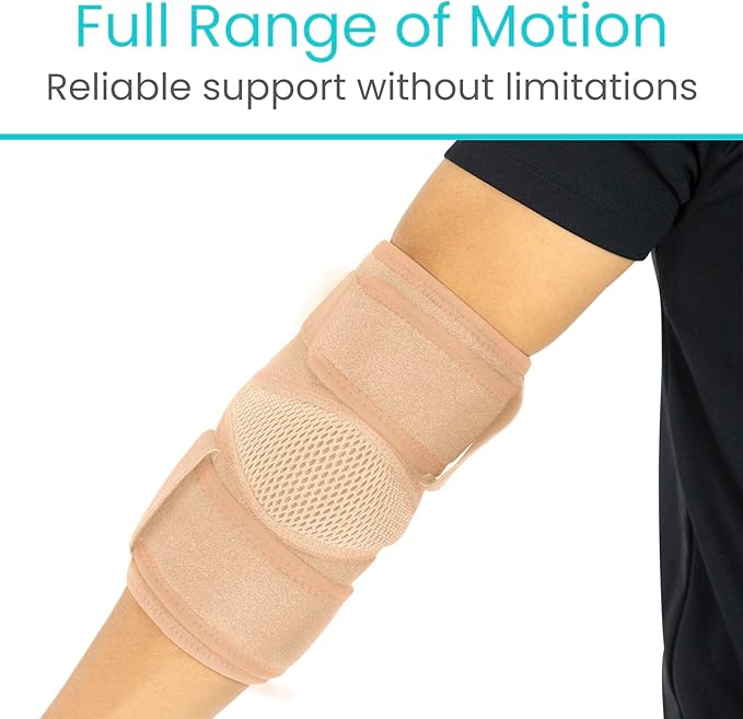 Vive Elbow Brace - Tennis Compression Sleeve - Wrap for Golfers, Bursitis, Left or Right Arm - Tendonitis Support Strap for Golf, Men and Women - Epicondylitis and Sports Recovery (Beige, Standard)