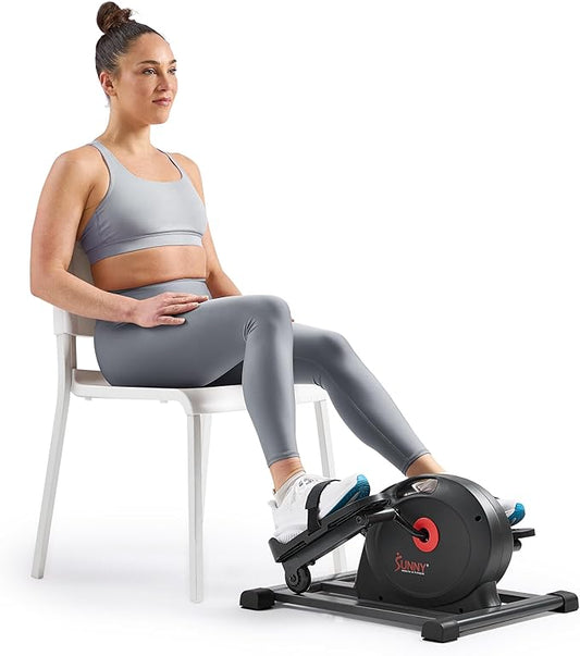 Sunny Health & Fitness Sitting Under Desk Pedal Exerciser, Portable Training Machine for Senior Exercise, Home Workout Elliptical & Bike, Optional Free SunnyFit App Connection, Motorized, or in Pink