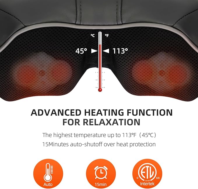 Cordless Shiatsu Neck Shoulder Massager with Heat Deep Kneading Muscle Pain Relief Ideal Gift for Men Women Office Use Travelers