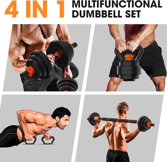 Adjustable Dumbbell Set 20LBS/50LBS/70LBS/90LBS Free Weights Dumbbells,4 in1 Weight Set,Dumbbell, Barbell, Kettlebell, Push-up, Home Gym Fitness Workout Equipment for Men Women