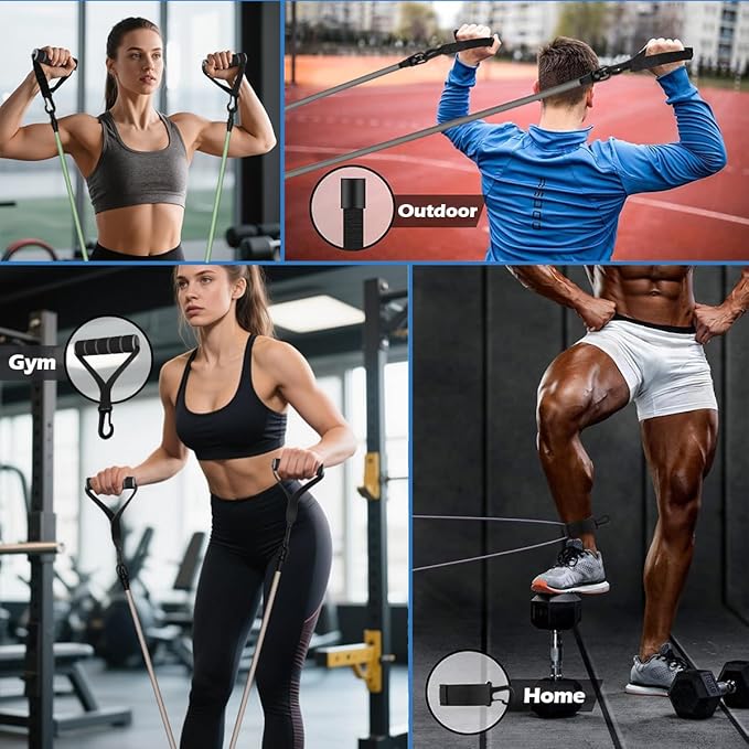 VEICK Resistance Bands, Exercise Bands for Working Out with Handles, Elastic Workout Bands for Men Women, Exercising Bands for Strength Training Equipment at Home Gym