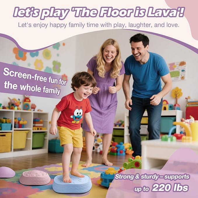 Pastel Stepping Stones for Kids, Non-Slip Sensory Balance Toys – Indoor/Outdoor Obstacle Course Set to Develop Coordination Motor Skills, Durable Rubber Plastic Toddler Fitness Game,Age 3+