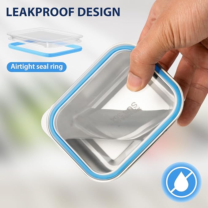 Freshmage Stainless Steel Snackle Box Container, 5 Compartment Lunch Bento Box, Reusable Food Storage Snack Box for School, Work, and Travel, BPA Free and Dishwasher Safe, Blue (1 Pack)