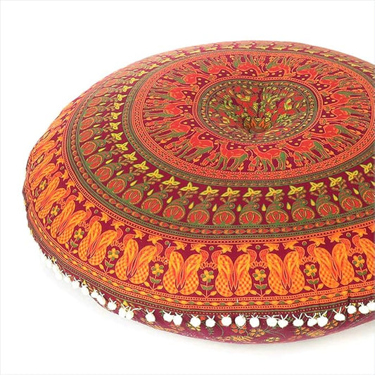 Eyes of India - Mandala Floor Pillow Cover Meditation Cushion Seating Throw Hippie Round Colorful Decorative Bohemian Indian Pouf Ottoman Handmade Cover ONLY (P1 Burgundy, 32" x 32")