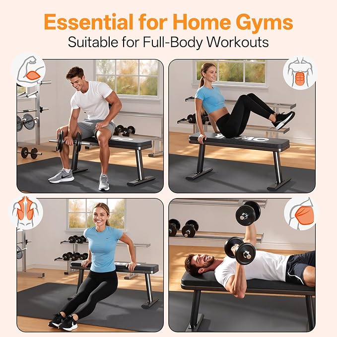YAMO Flat Bench, 1455LBS/660KG Weight Bench for Home Gym, Easy Assembly Workout Bench with Adjustable foot Caps, Multipurpose Strength Training Bench Press for Full Body Workout